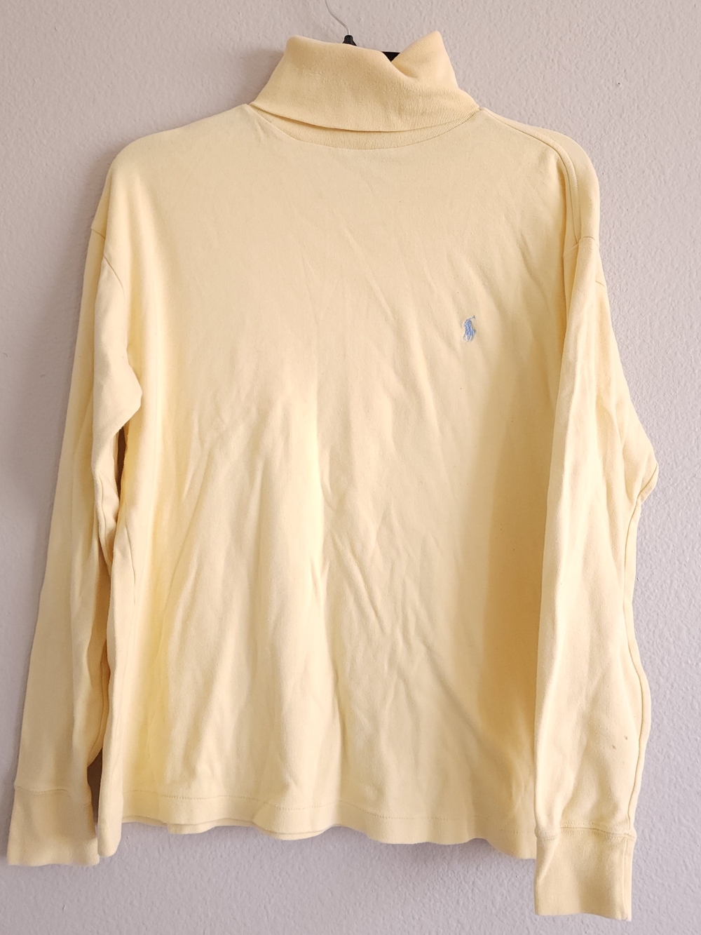 Polo Ralph Lauren Vintage Pastel Yellow Cotton Turtleneck Sweater L Blue Pony